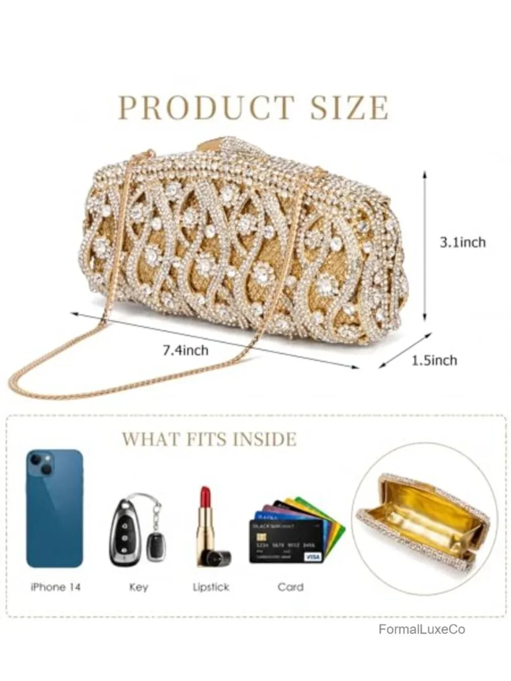 Luxury Hollow-Out Crystal Minaudiere Clutch Fits iPhone 14 Gala Evening Bag